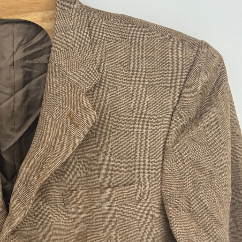 Hickey Freeman Madison Blazer 46L Brown Camelhair Silk Glen Plaid Sport Coat USA